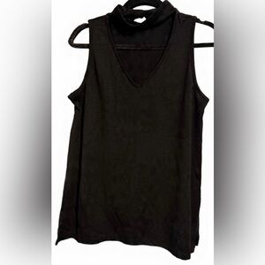 CLOUD CHASER- Chocker Neck Knit Tank Scoop Neck, Side Slit Hem- XL